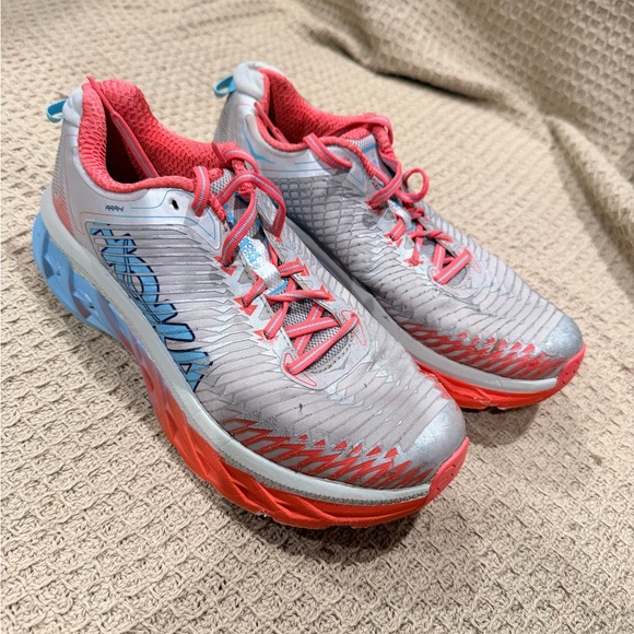 Hoka One One Shoes - Hoka One One Silver and Coral Athletic Shoes
